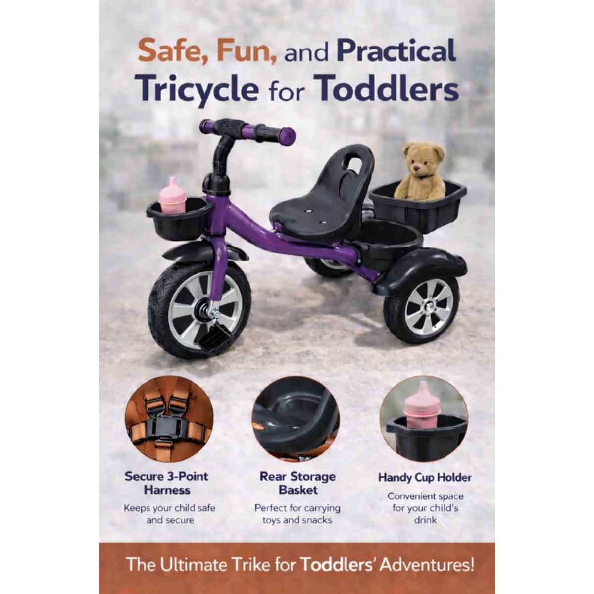 StarMarz Purple 3-Wheel Manual Ride-On Tricycle Unisex, 3-4 Years