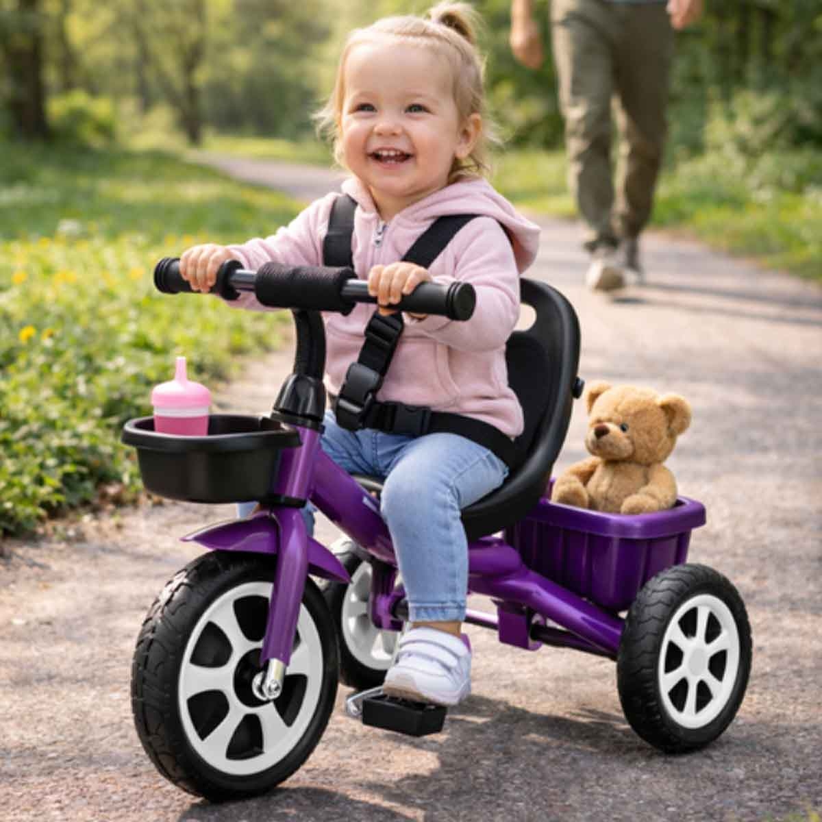 ستارمارز دراجة ثلاثية العجلات للأطفال 3 عجلات باللون البنفسجي للركوب اليدوي للأطفال للجنسين، 3-4 سنوات