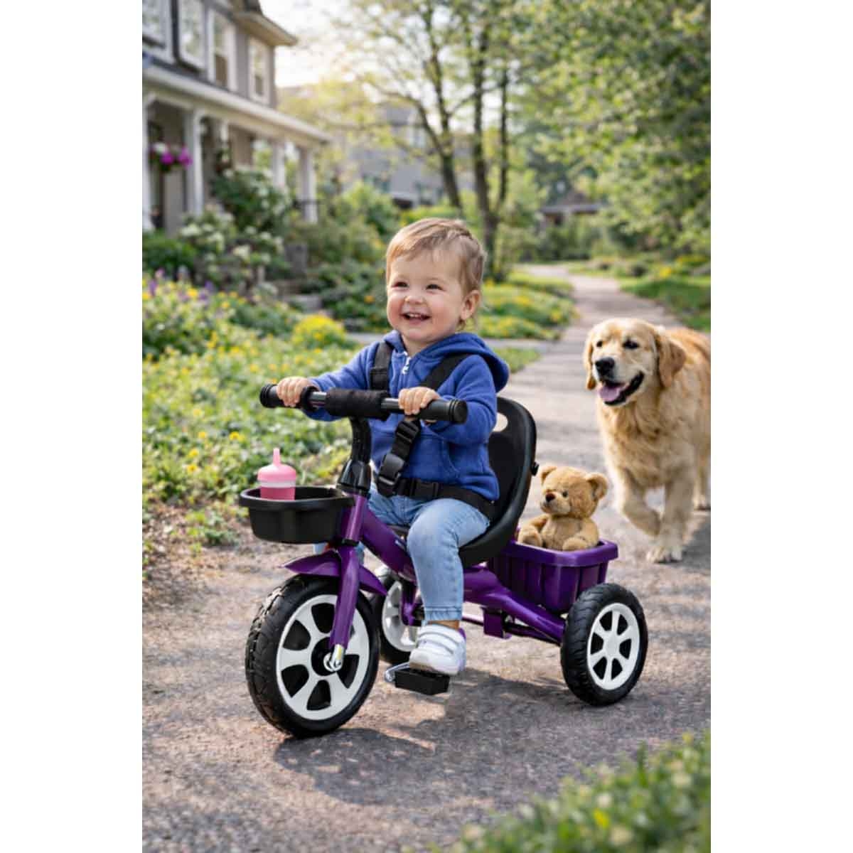 ستارمارز دراجة ثلاثية العجلات للأطفال 3 عجلات باللون البنفسجي للركوب اليدوي للأطفال للجنسين، 3-4 سنوات
