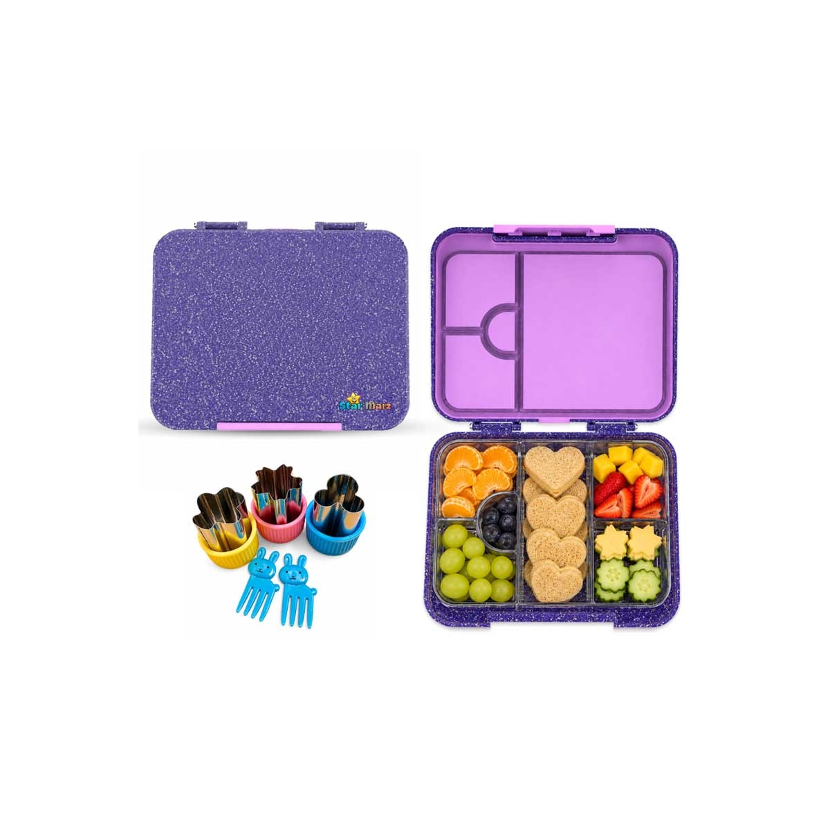 Starmarz Unicorn Purple Bento Glitter Lunch Box with Shark Plastic Water Bottle