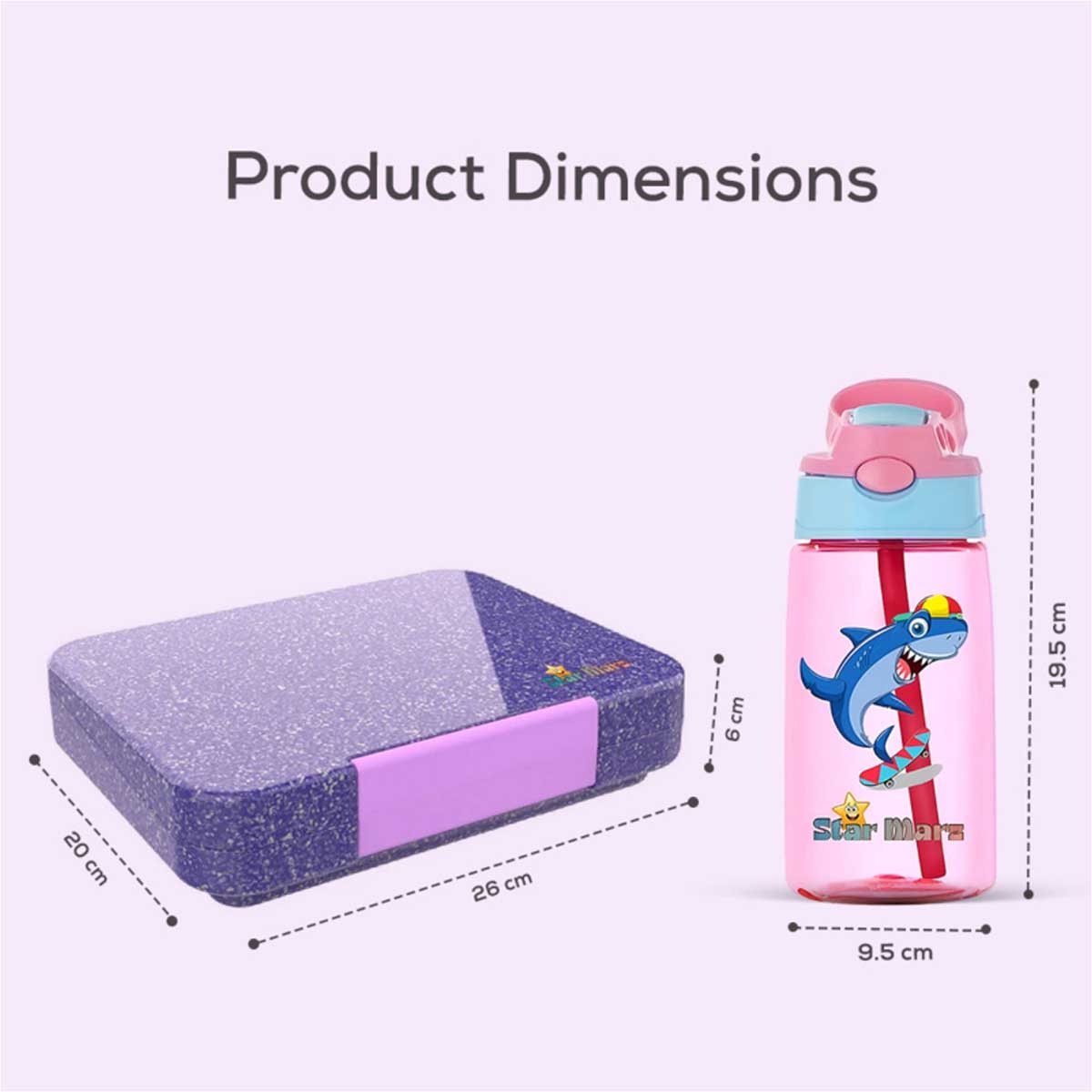 Starmarz Unicorn Purple Bento Glitter Lunch Box with Shark Plastic Water Bottle