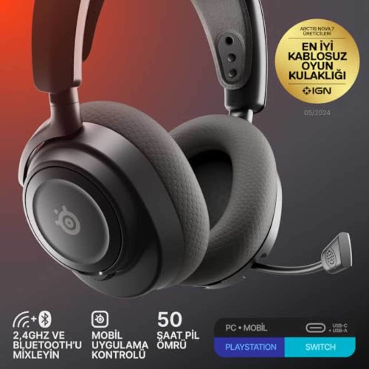 ستيل سيريز أركتيس نوفا 7 الجيل 2 أسود سماعة ألعاب لاسلكية فوق الأذن