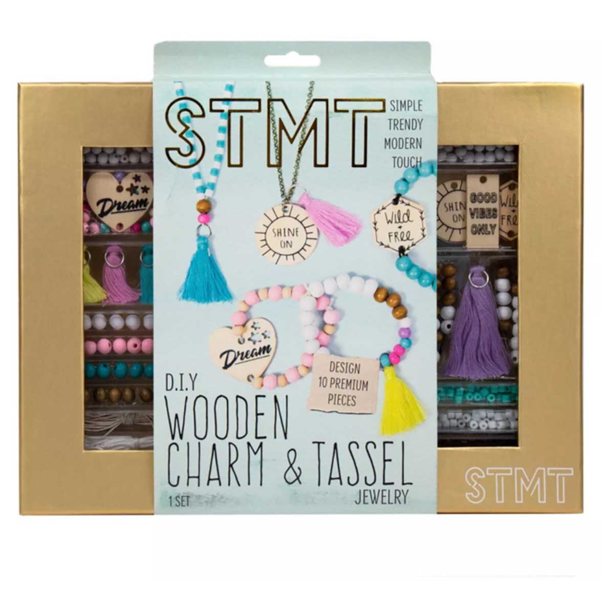 طقم صنع مجوهرات خشبية مزينة بشرابات من STMT، للبنات من 8 إلى 10 سنوات