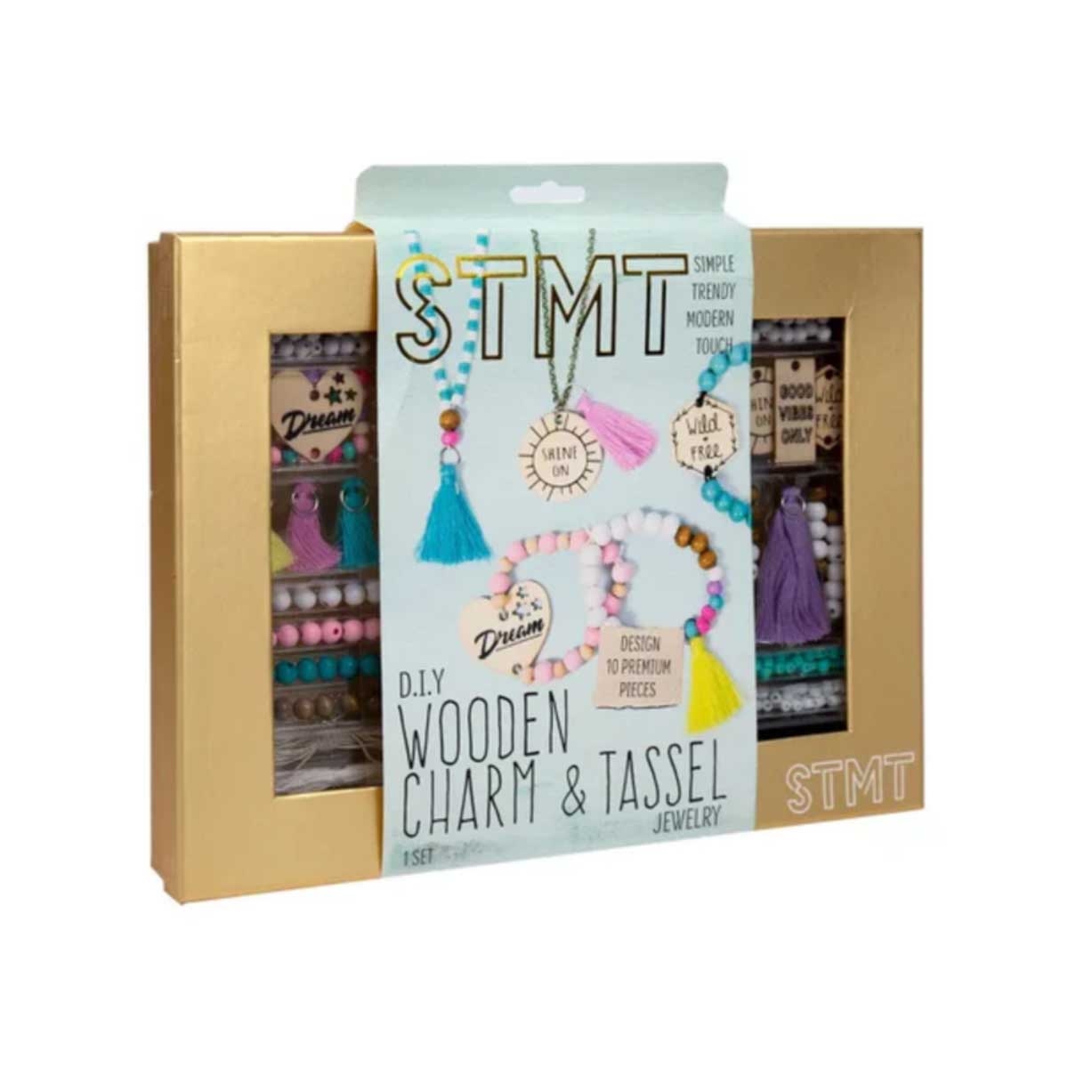 طقم صنع مجوهرات خشبية مزينة بشرابات من STMT، للبنات من 8 إلى 10 سنوات