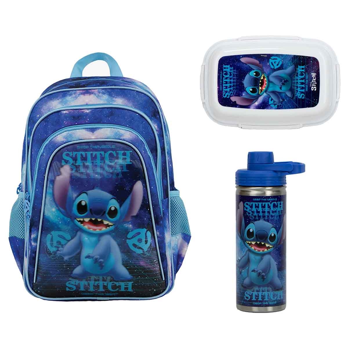 سنس بي تي إس ديزني ستيتش حقيبة ظهر مجموعة من صندوق غداء وزجاجة ماء