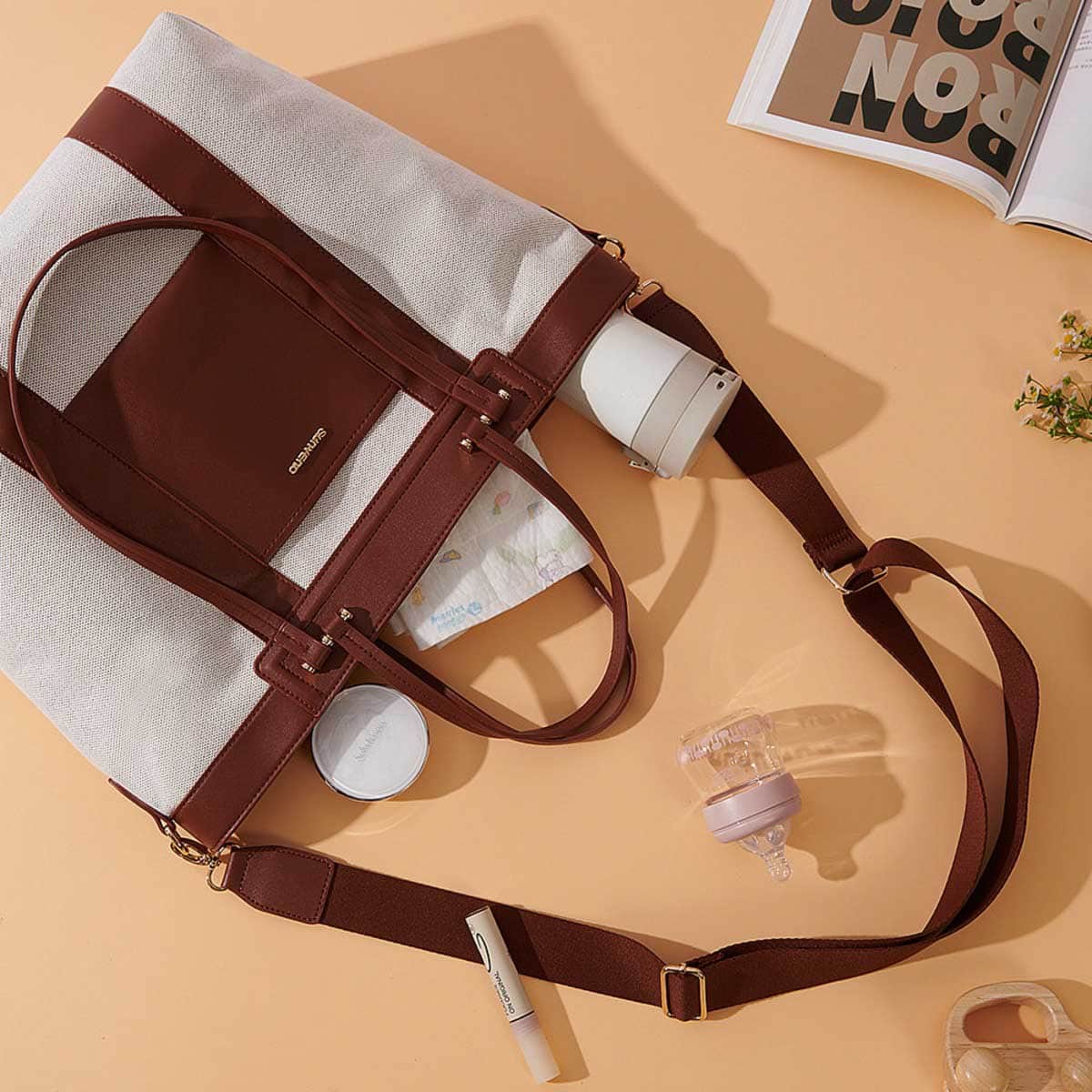 Sunveno Brown La Mode Premium Diaper Bag