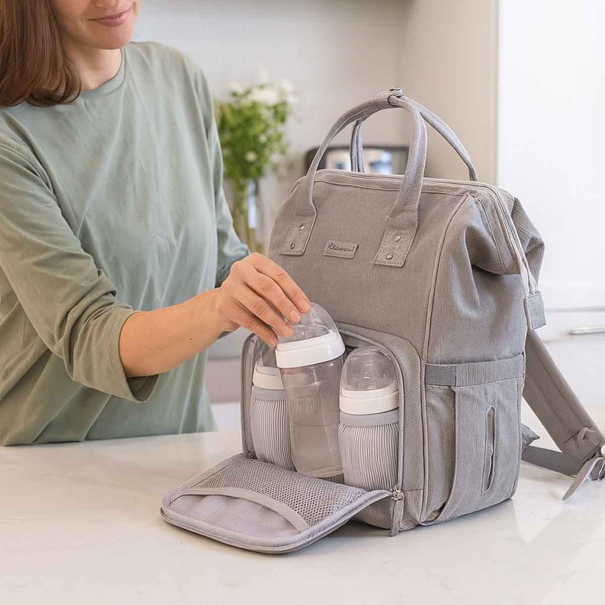 صنفينو حقيبة حفاضات كوردروي باللون الرمادي