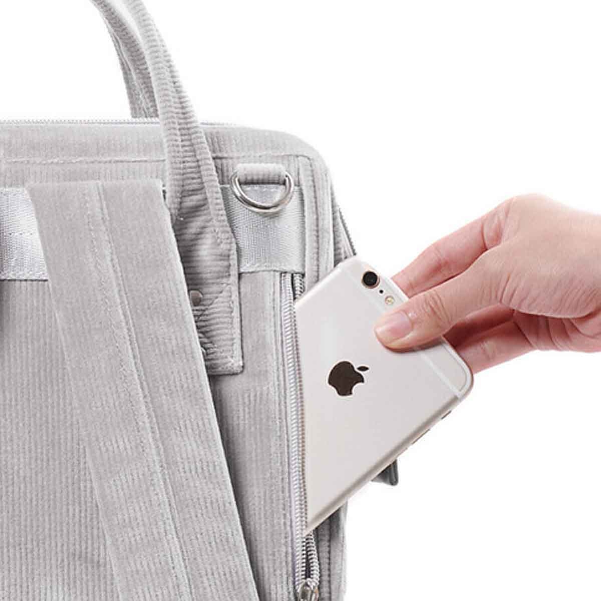 صنفينو حقيبة حفاضات كوردروي باللون الرمادي