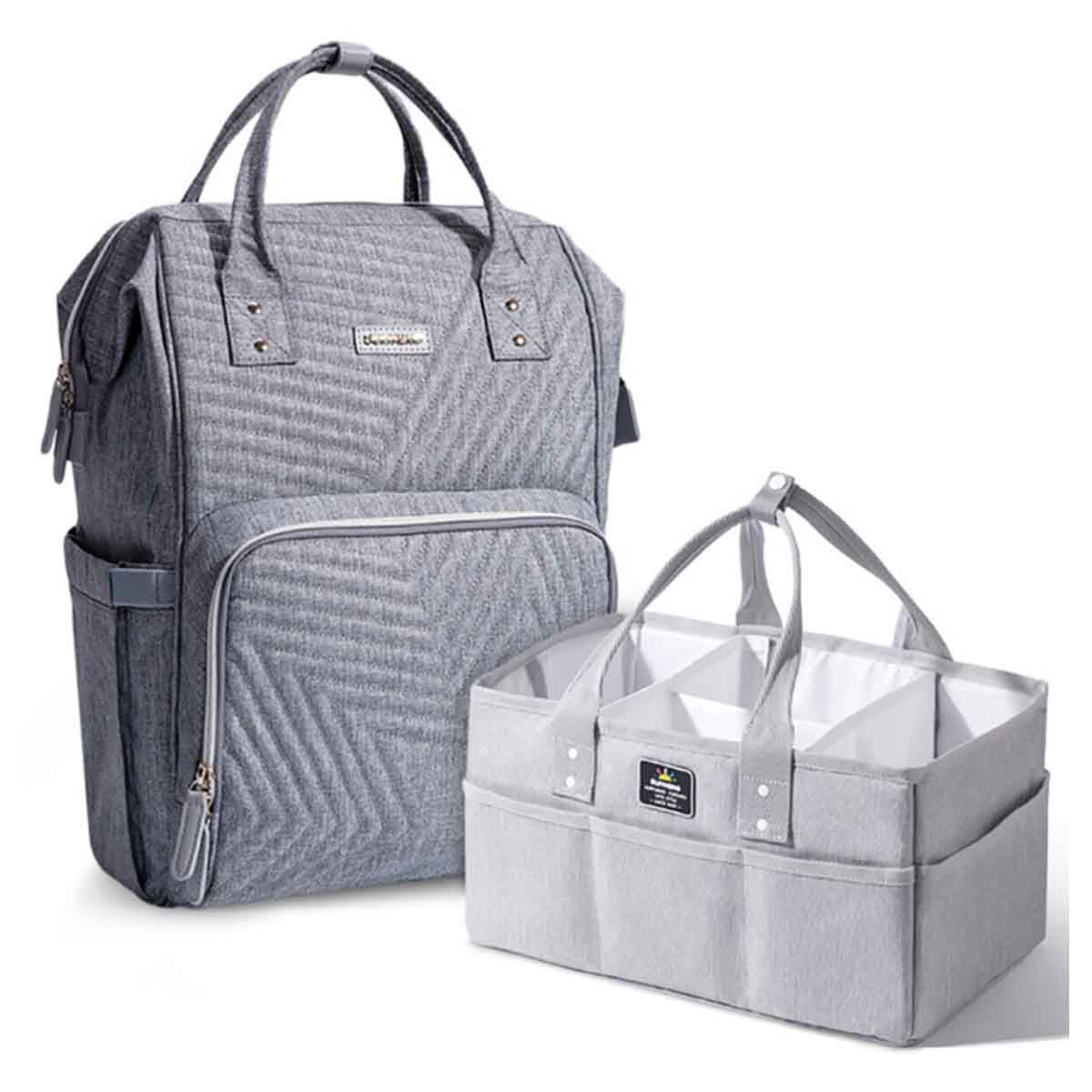 Sunveno Nova Grey Diaper Bag & Diaper Caddy Combo