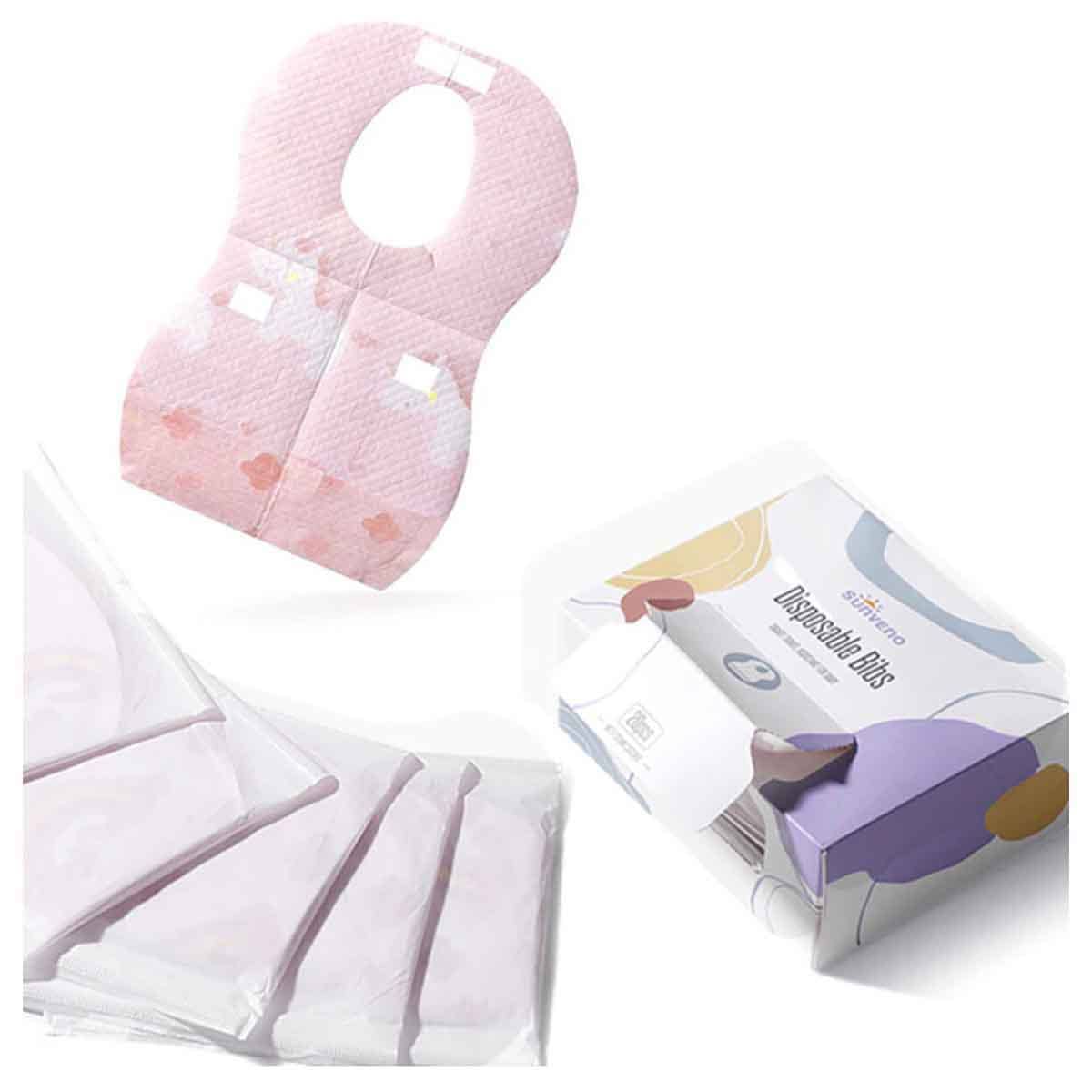 Sunveno 20-Piece Pink Disposable Baby Bibs
