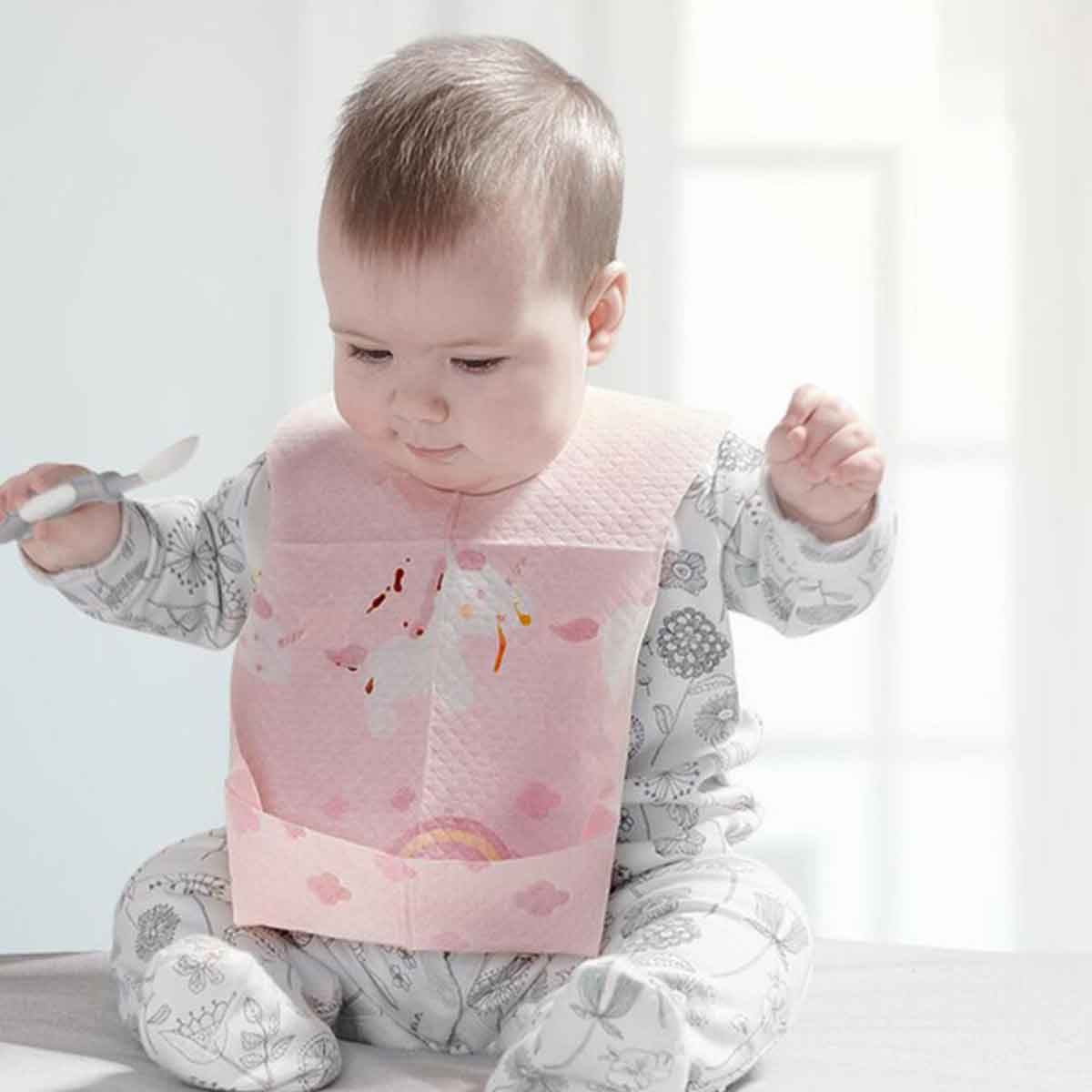 Sunveno 20-Piece Pink Disposable Baby Bibs