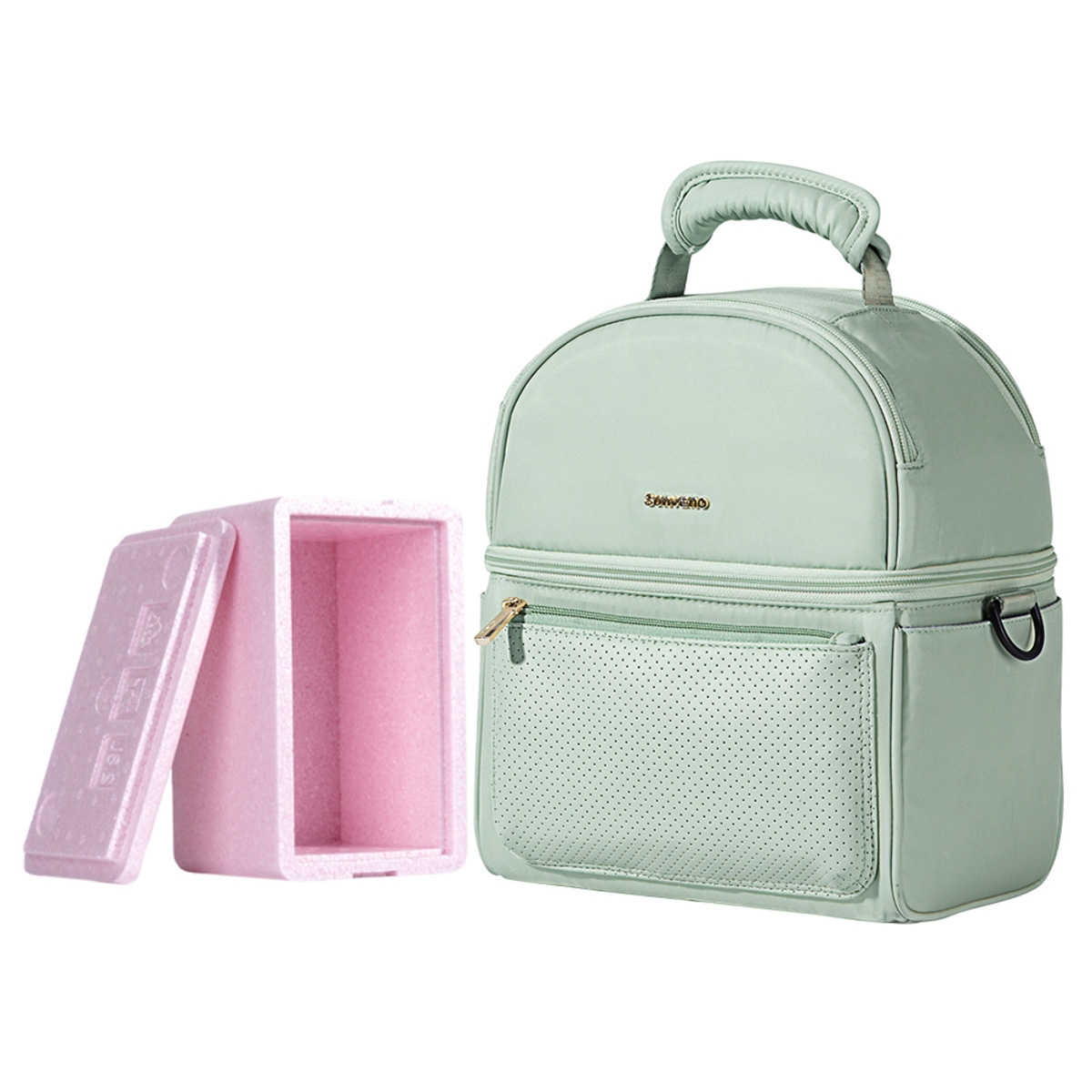 Sunveno Green Insulated Lunch Bag with Thermos Box Unisex, 13+ Years