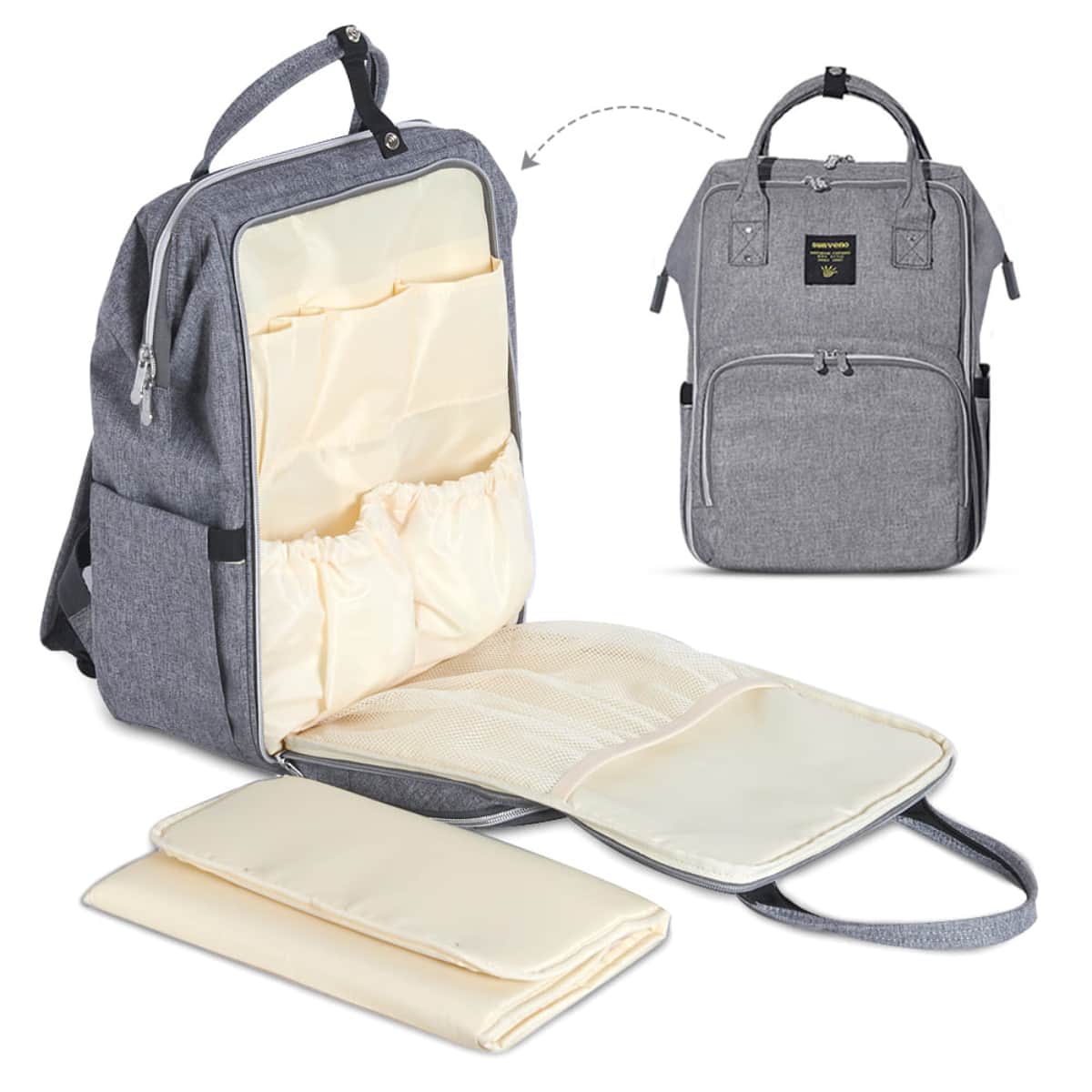 Sunveno Grey Xl Stylish Diaper Travel Backpack with Stroller Straps & Changing Pad Unisex