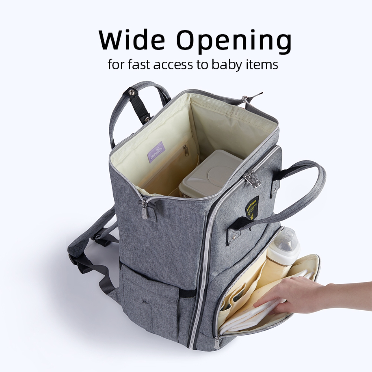صنفينو حقيبة حفاضات سفر أنيقة XL باللون الرمادي مع أحزمة عربة ووسادة تغيير للجنسين