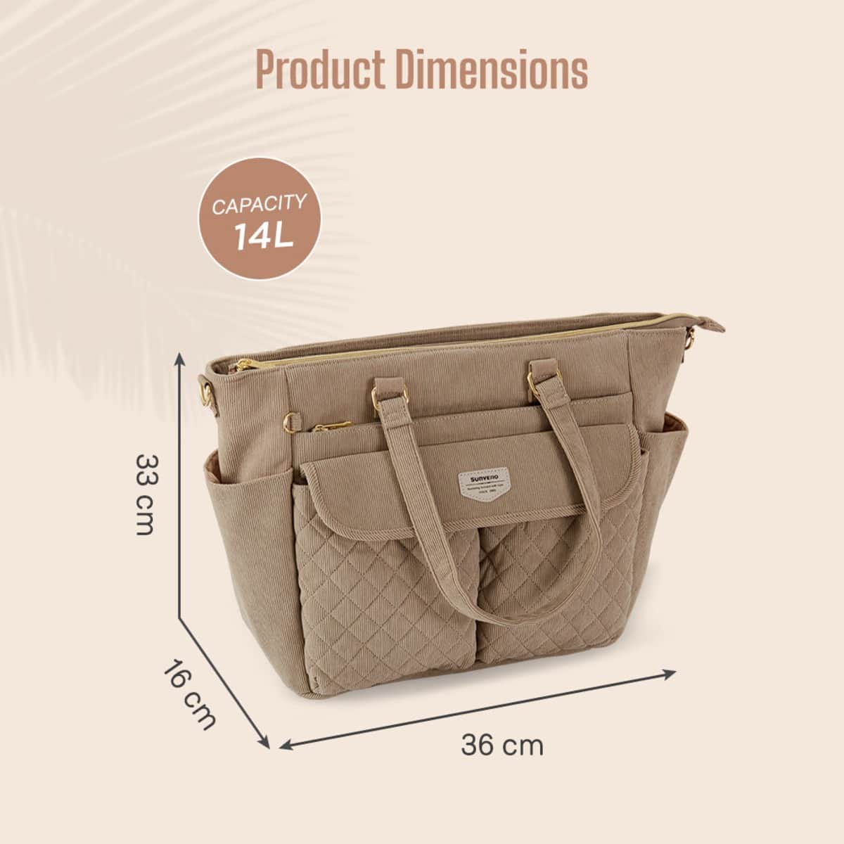 Sunveno Khaki Diaper Bag with Changing Mat & Stroller Straps
