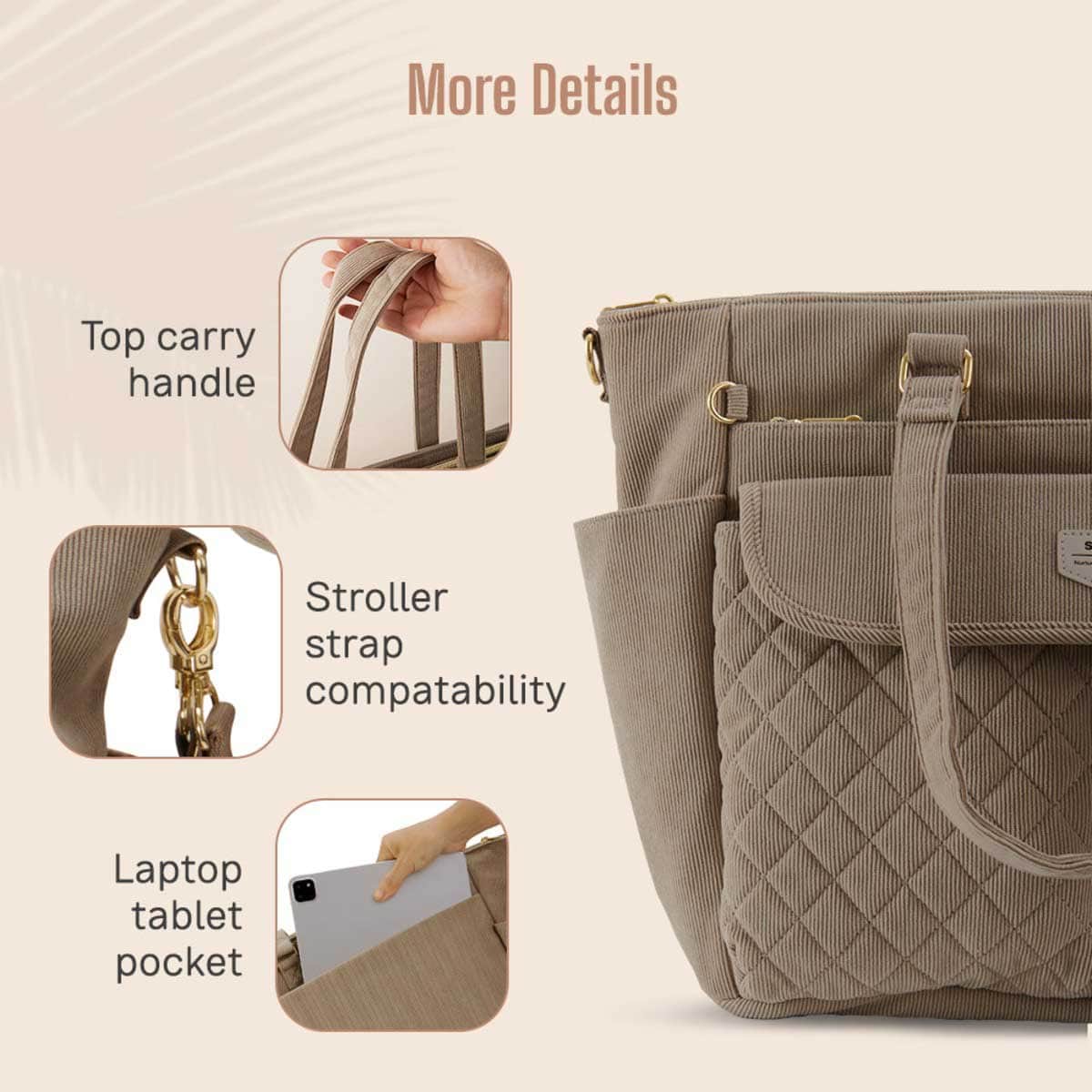 Sunveno Khaki Diaper Bag with Changing Mat & Stroller Straps