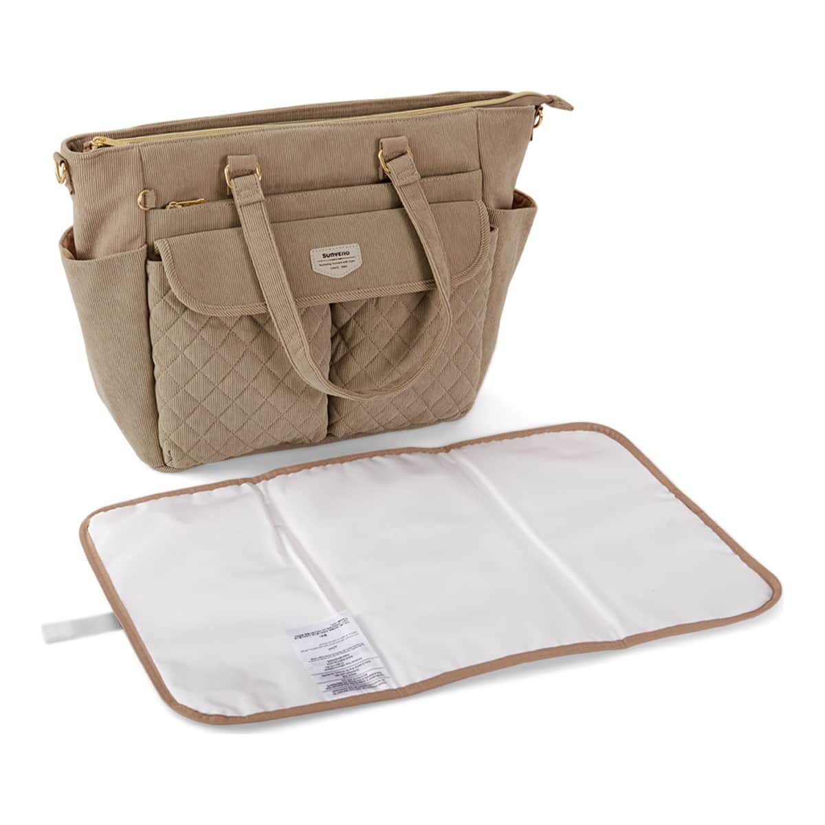 Sunveno Khaki Diaper Bag with Changing Mat & Stroller Straps