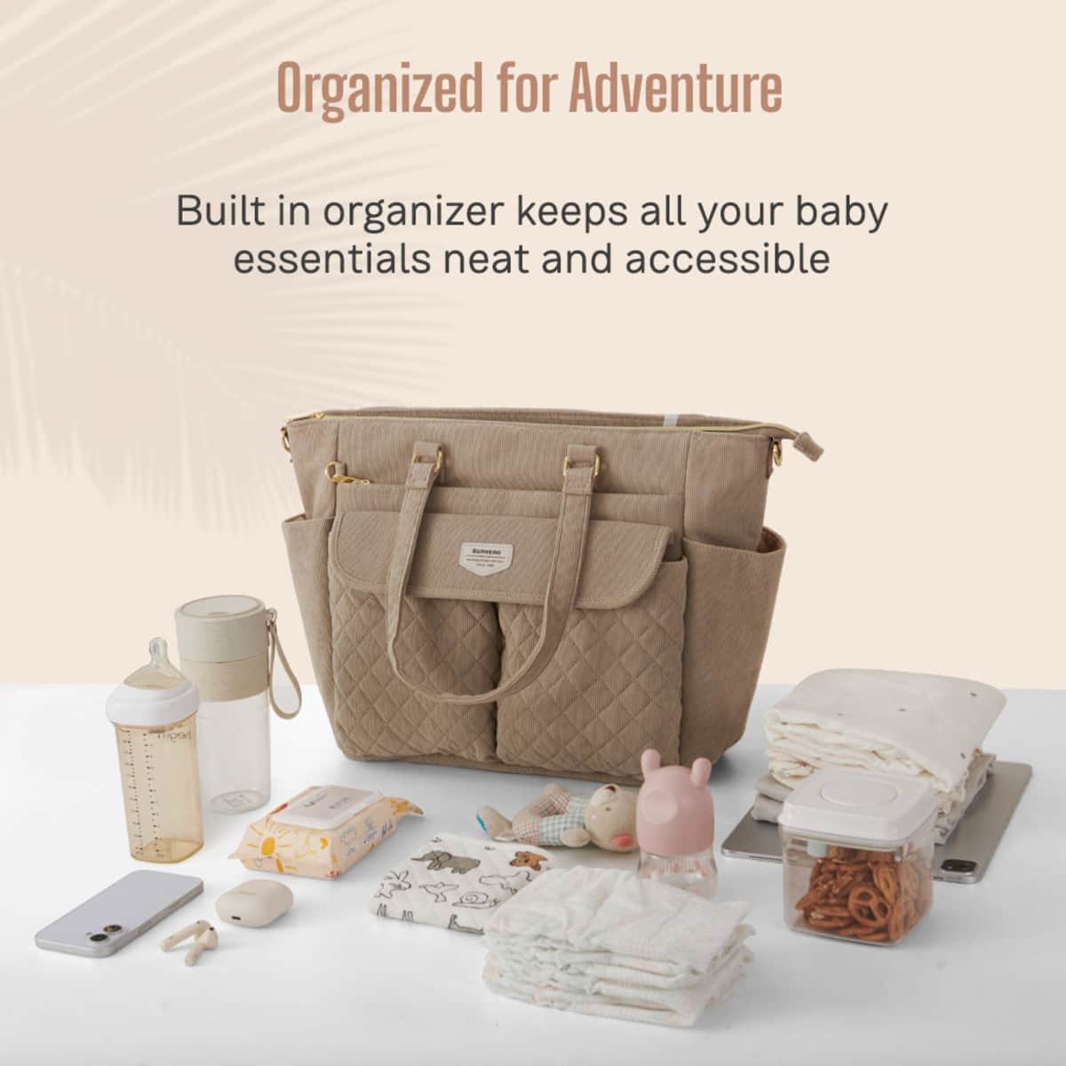 Sunveno Khaki Diaper Bag with Changing Mat & Stroller Straps