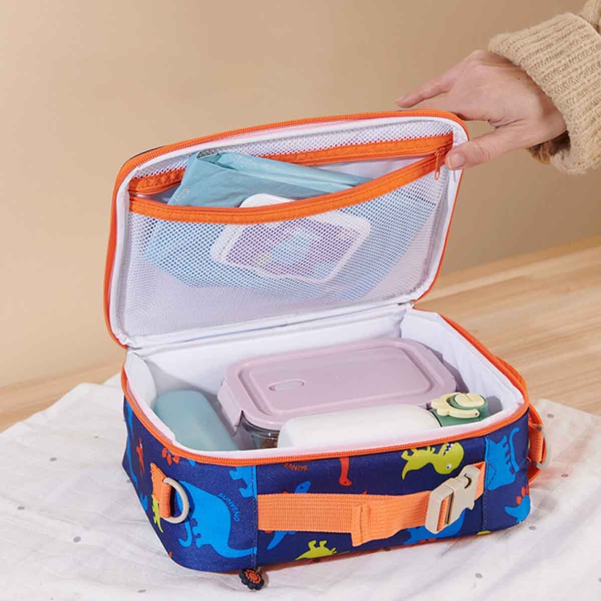 Sunveno Dino Blue Lunch Bag with Shoulder Strap