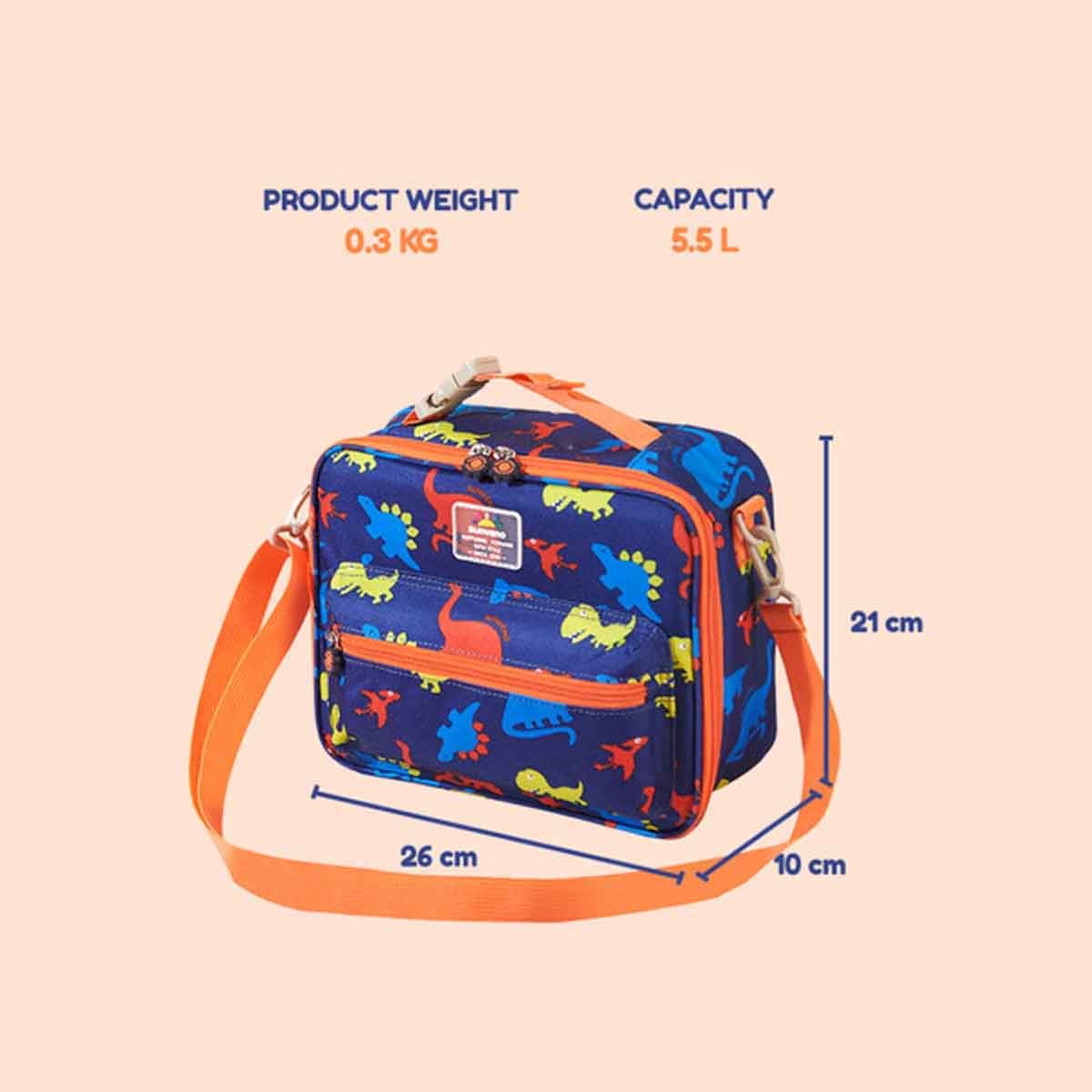 Sunveno Dino Blue Lunch Bag with Shoulder Strap