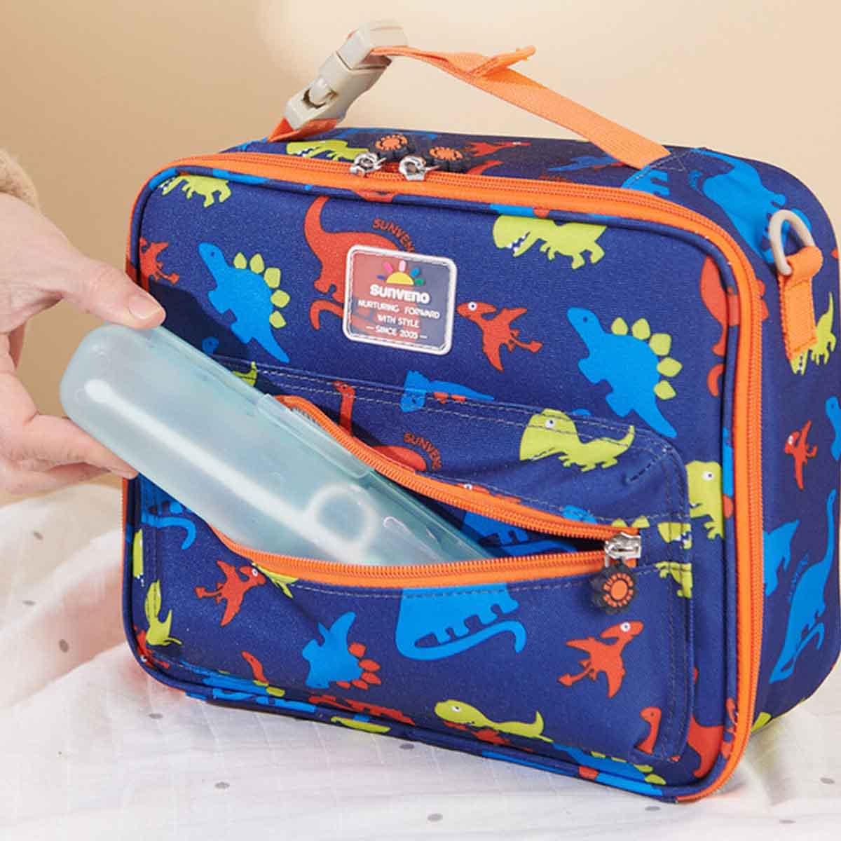 Sunveno Dino Blue Lunch Bag with Shoulder Strap