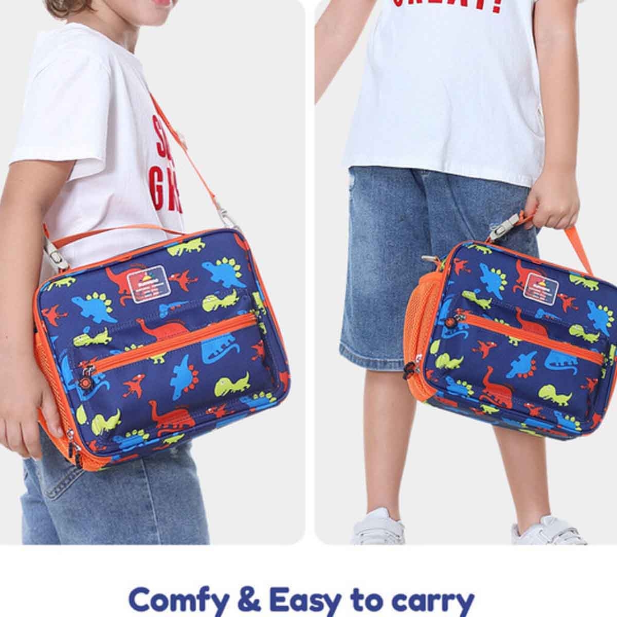 Sunveno Dino Blue Lunch Bag with Shoulder Strap