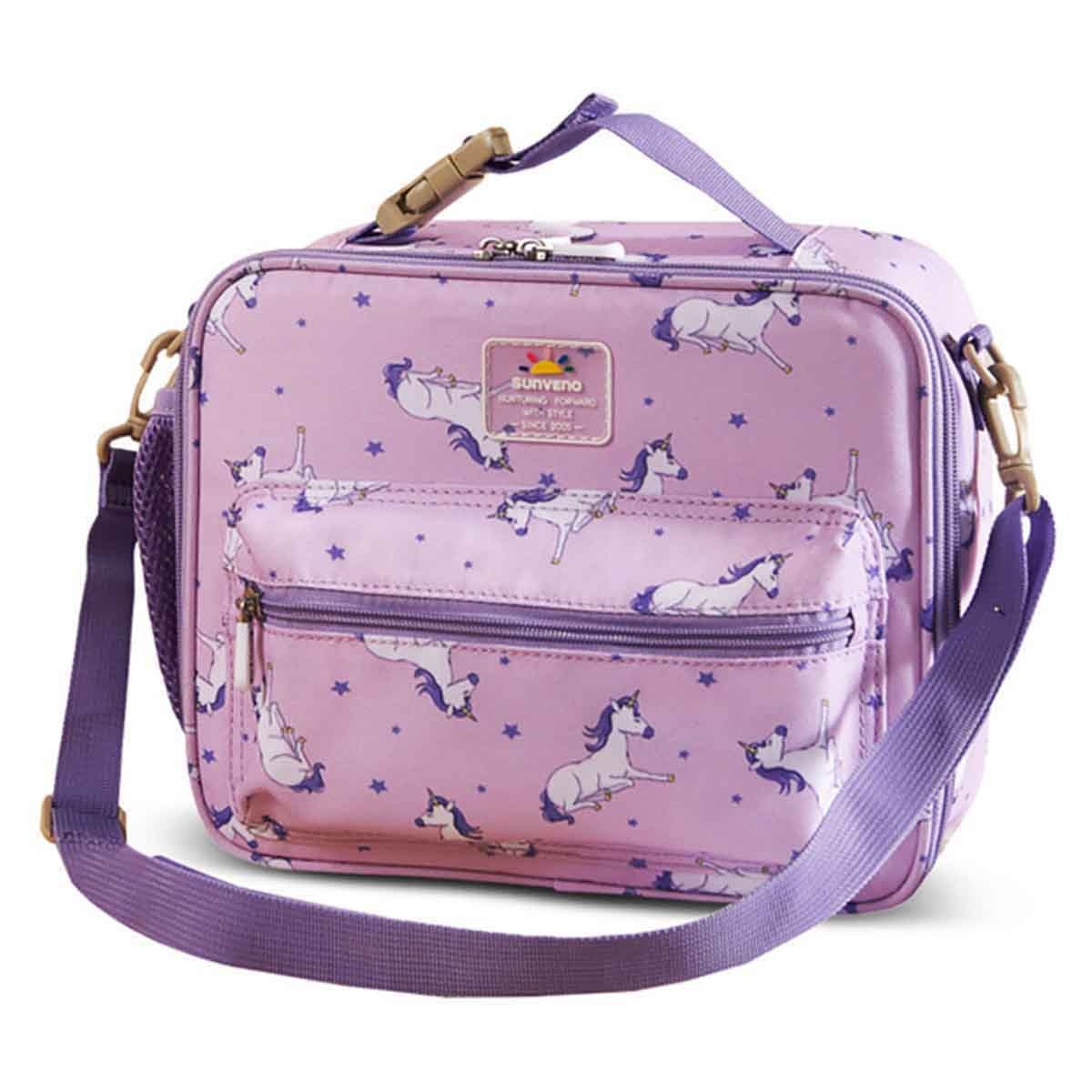 Sunveno Unicorn Purple Lunch Bag with Shoulder Strap
