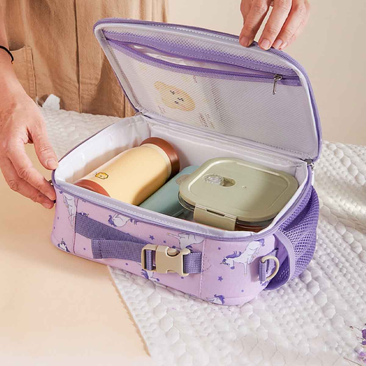 Sunveno Unicorn Purple Lunch Bag with Shoulder Strap