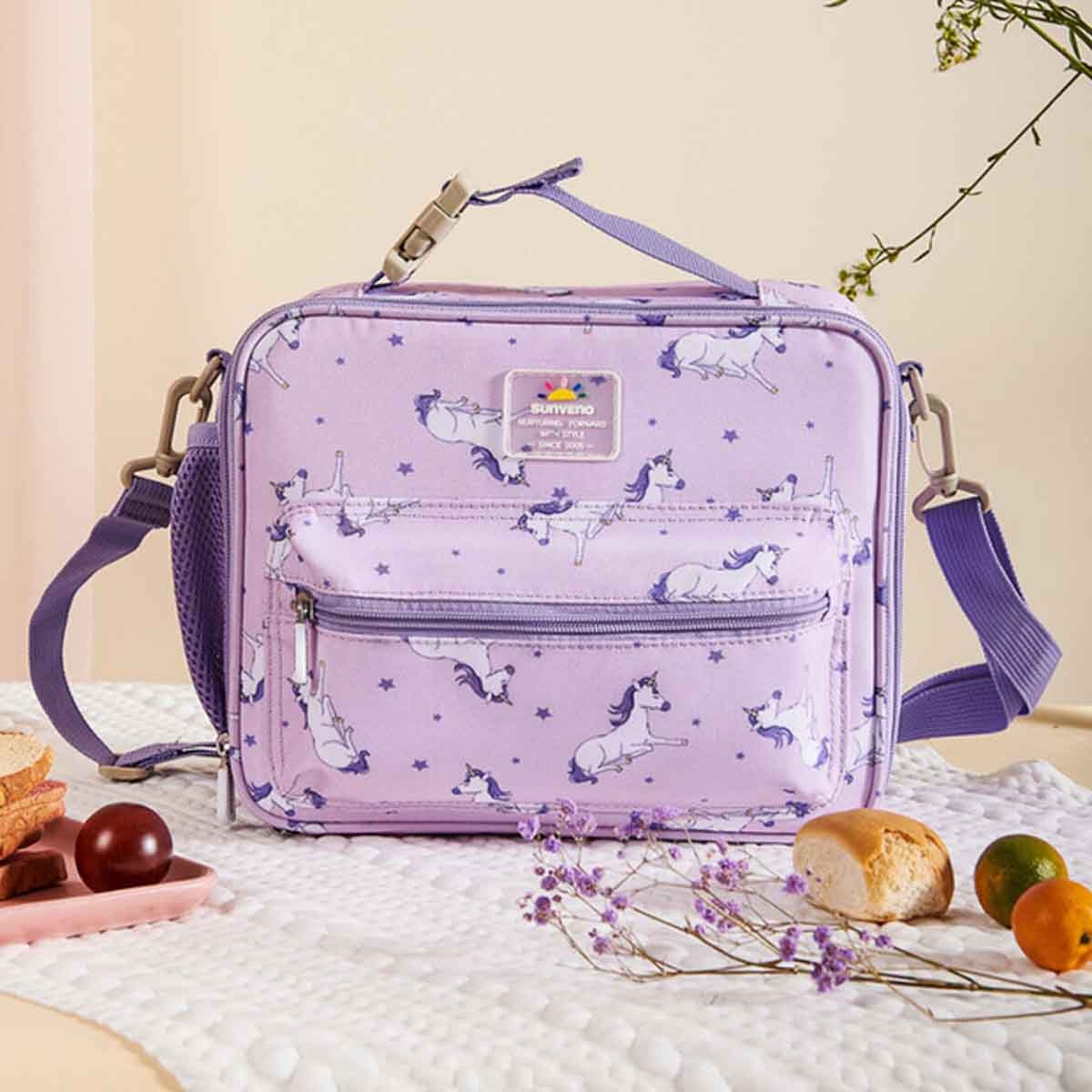 Sunveno Unicorn Purple Lunch Bag with Shoulder Strap