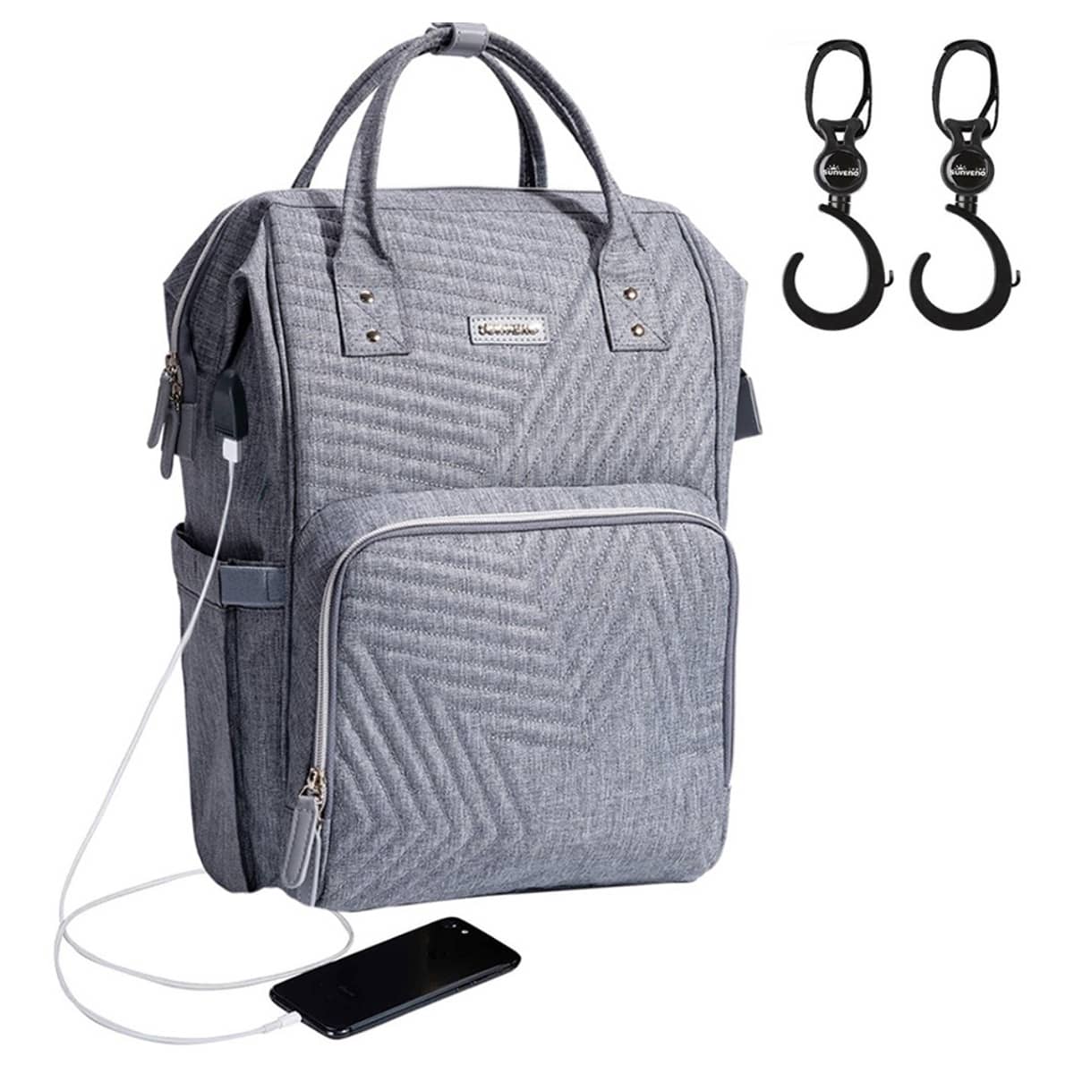 Sunveno Nova Grey Diaper Bag with Stroller Hooks Toddler