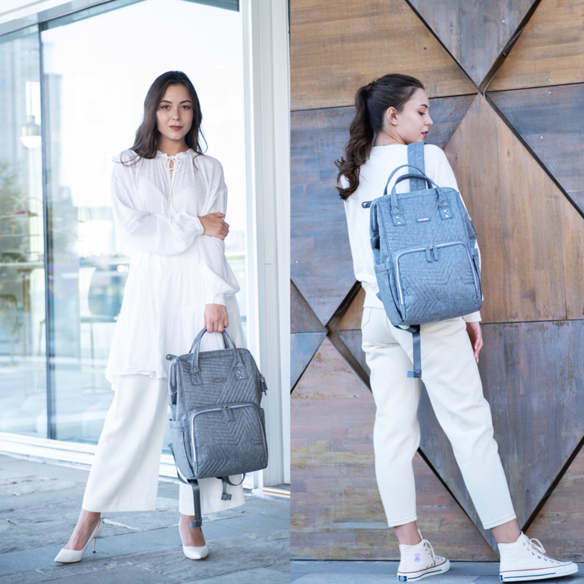 صنفينو حقيبة حفاضات نوفا باللون الرمادي مع خطافات عربة للأطفال