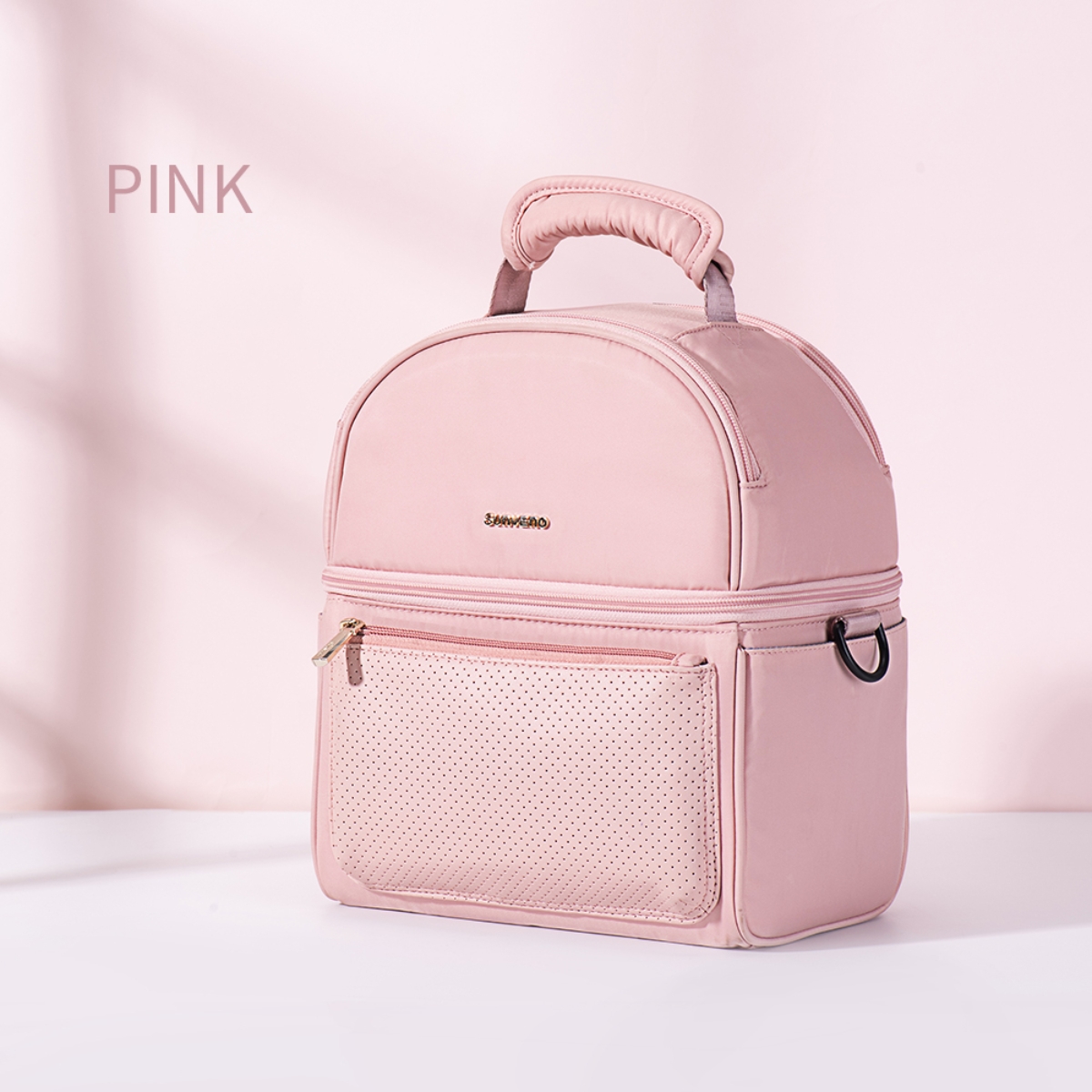 صنفينو حقيبة غداء معزولة باللون الوردي مع صندوق حراري للجنسين من عمر 13 سنة فما فوق