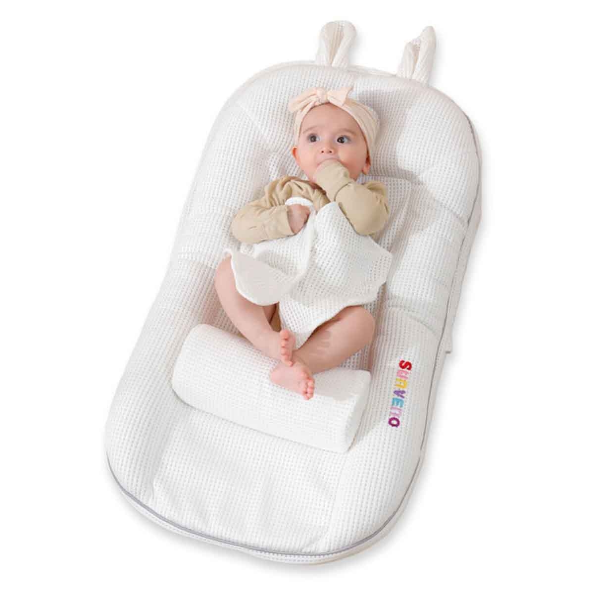Sunveno White Portable Baby Anti-Spill Milk U-Shape Pillow with Slope Pad & Hip Pillow