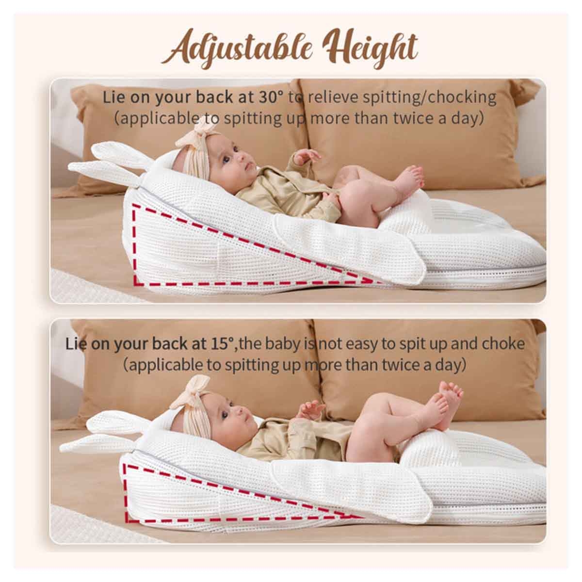 Sunveno White Portable Baby Anti-Spill Milk U-Shape Pillow with Slope Pad & Hip Pillow