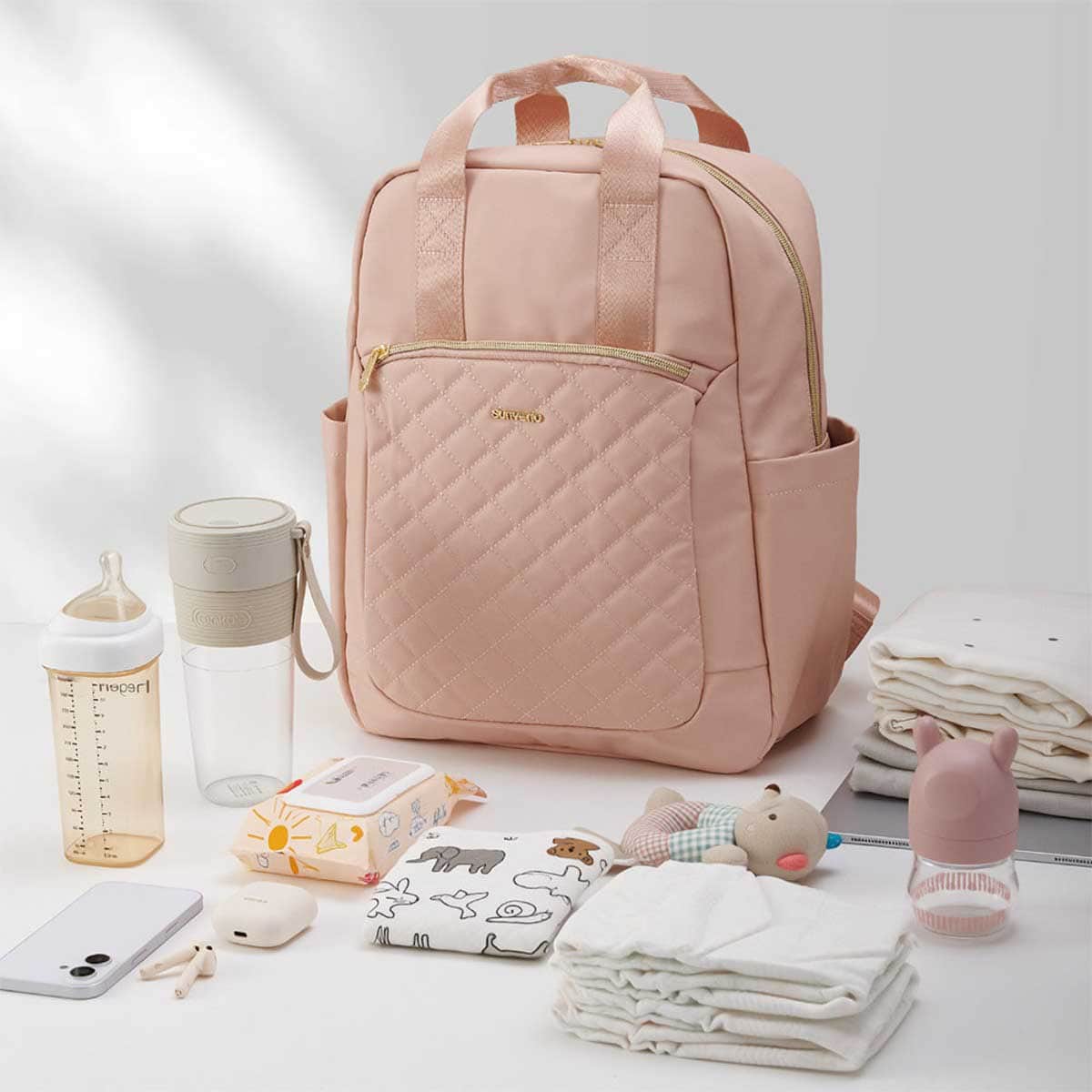 Sunveno Rose Gold Jewel Diaper Backpack with Stroller Straps