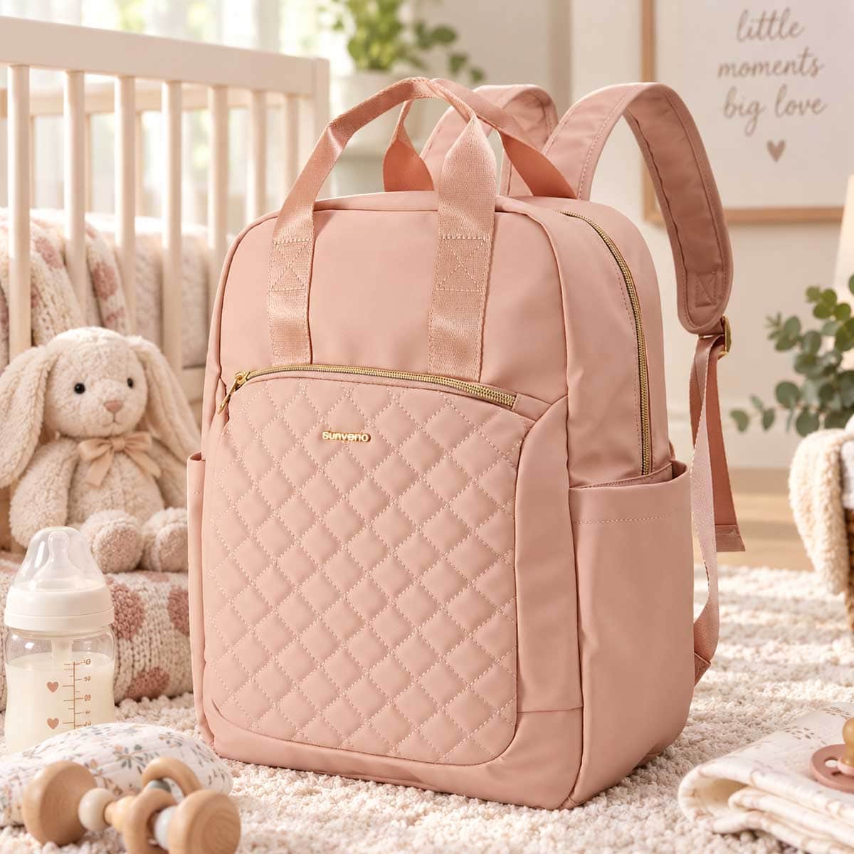 Sunveno Rose Gold Jewel Diaper Backpack with Stroller Straps
