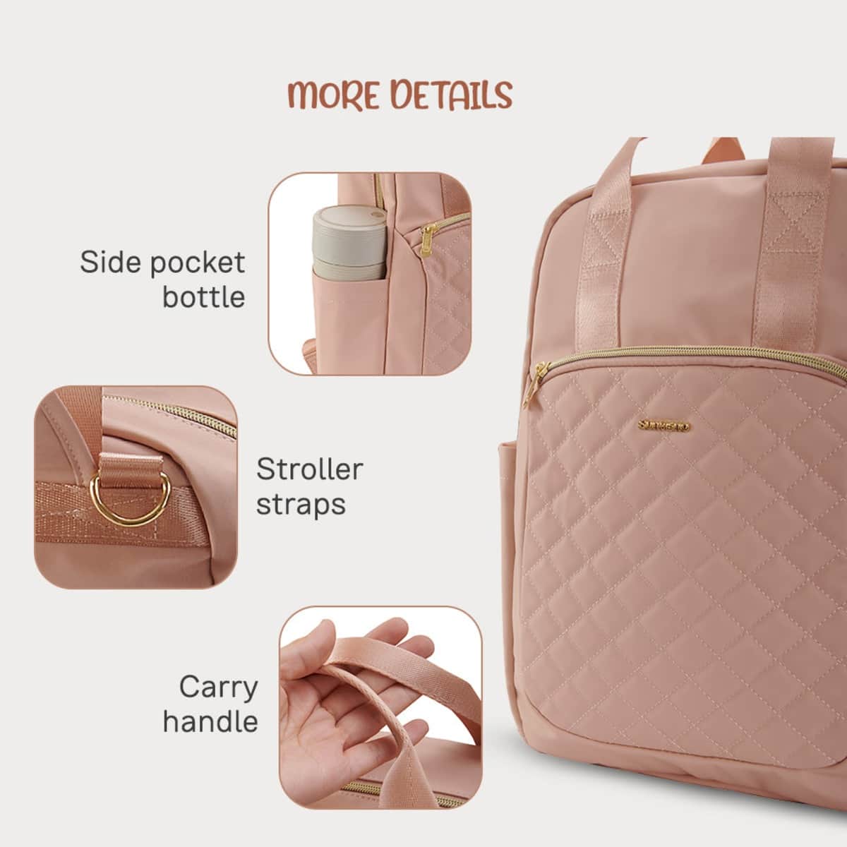 Sunveno Rose Gold Jewel Diaper Backpack with Stroller Straps