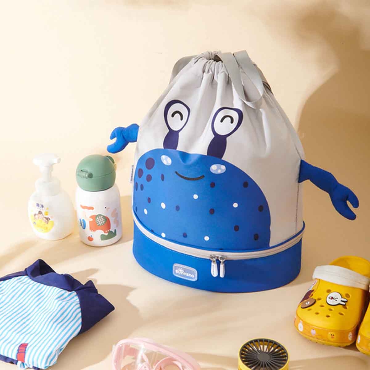 Sunveno Blue Sling 3D School/Swimming Bag with Shoe Compartment