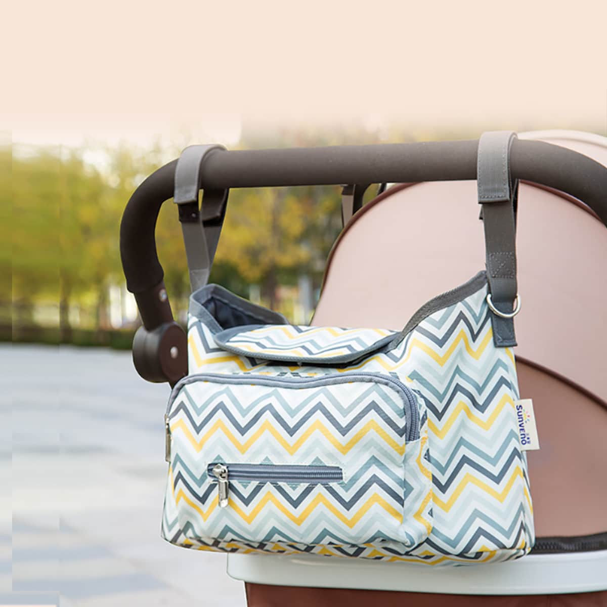 Sunveno Yellow Wave Baby Stroller Organizer Bag Unisex, 13+ Years