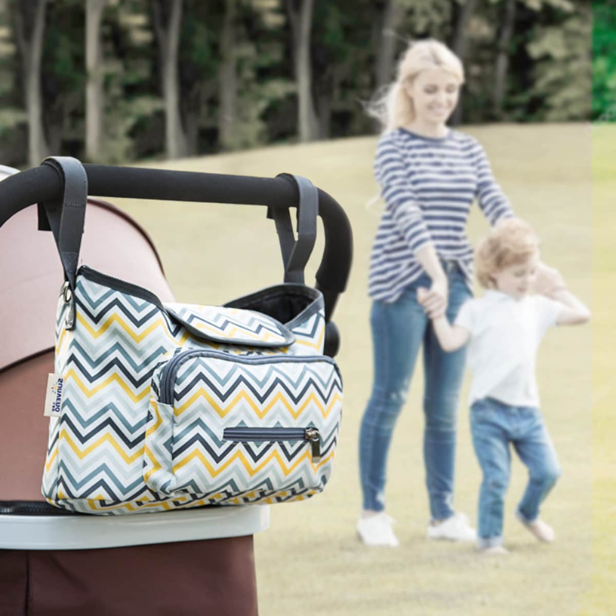Sunveno Yellow Wave Baby Stroller Organizer Bag Unisex, 13+ Years