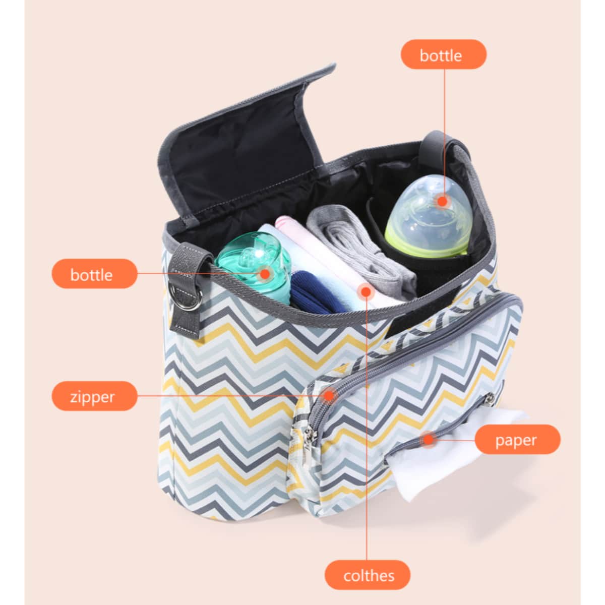 Sunveno Yellow Wave Baby Stroller Organizer Bag Unisex, 13+ Years