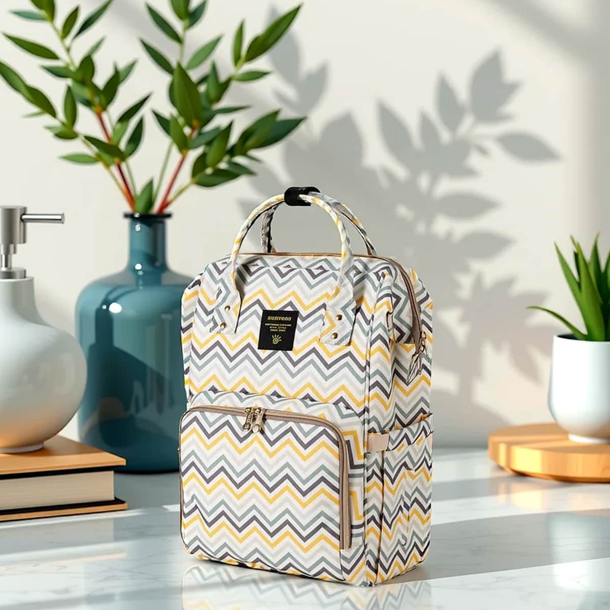 Sunveno Yellow Wave Diaper Bag Toddler