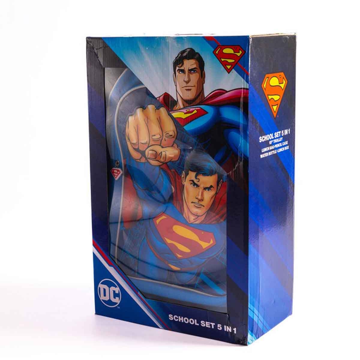 Superman 18" Blue Trolley Bag Set with Lunch Bag, Pencil Case, Water Bottle & Lunch Box