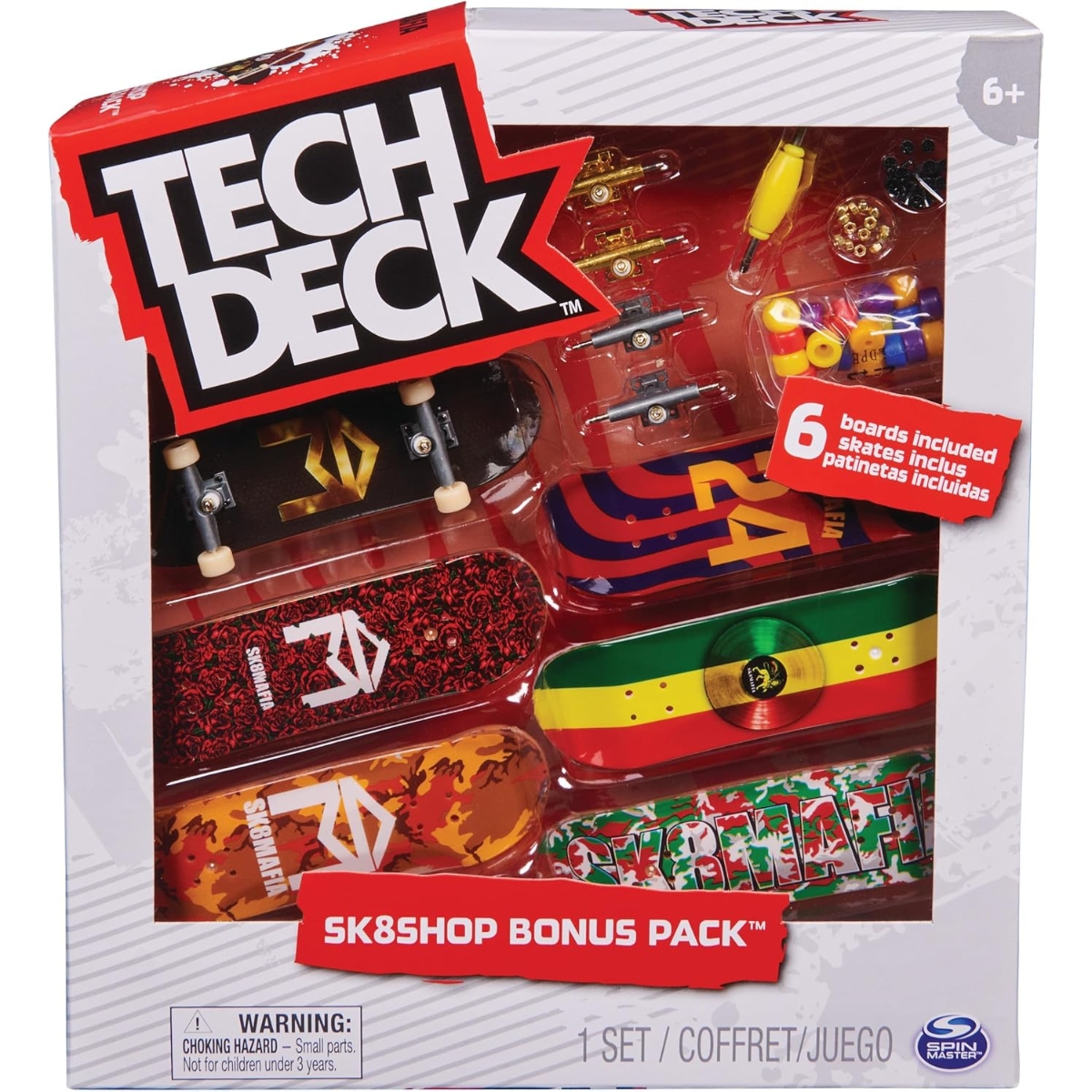 Tech Deck Sk8shop Bonus Assorted Fingerboard Set Unisex, 5-7 Years, Pack of 6