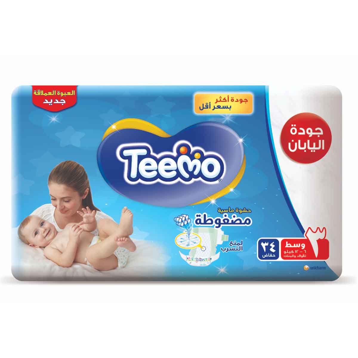 Teemo 34-Piece Size 3 Medium 6-12 kg Baby Diapers