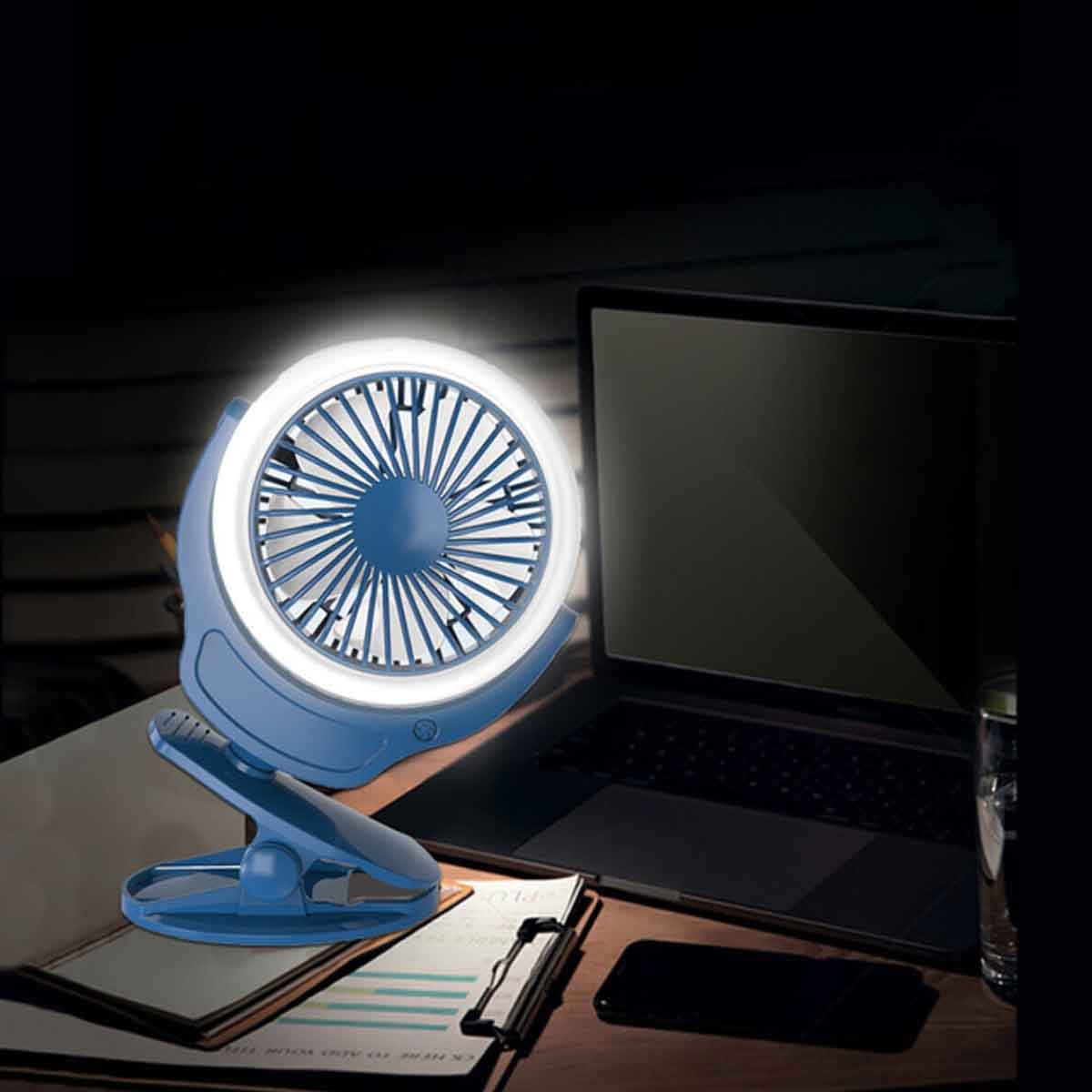 Teknum 2-in-1 Blue Stroller USB Charging Fan with Light