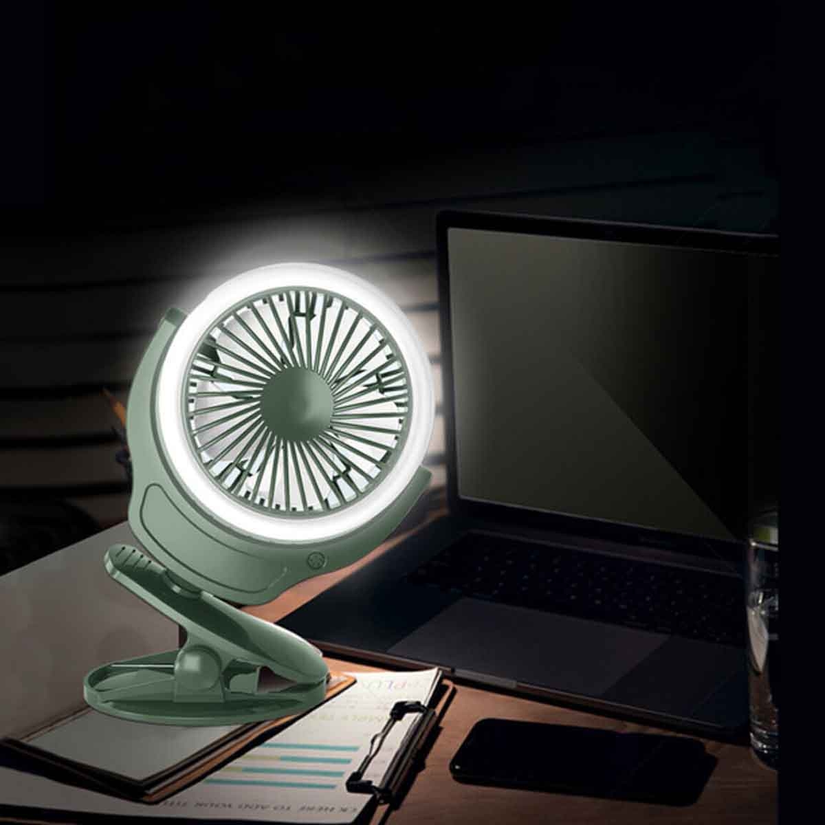 Teknum 2-in-1 Green Stroller USB Charging Fan with Light