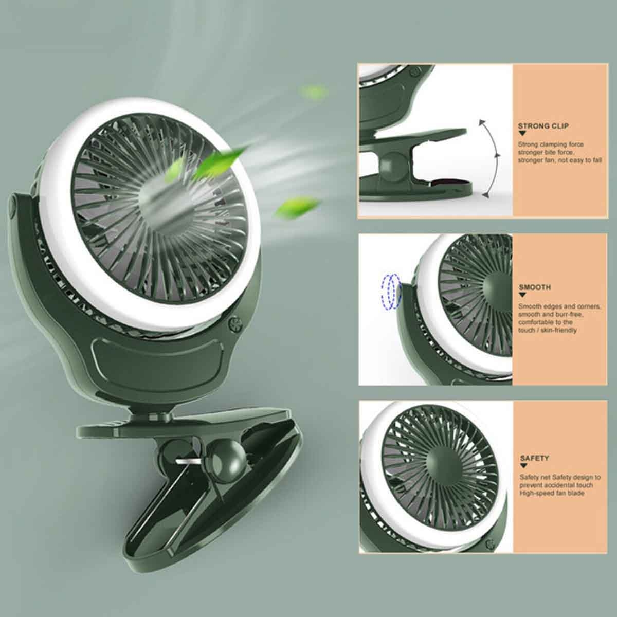 Teknum 2-in-1 Green Stroller USB Charging Fan with Light