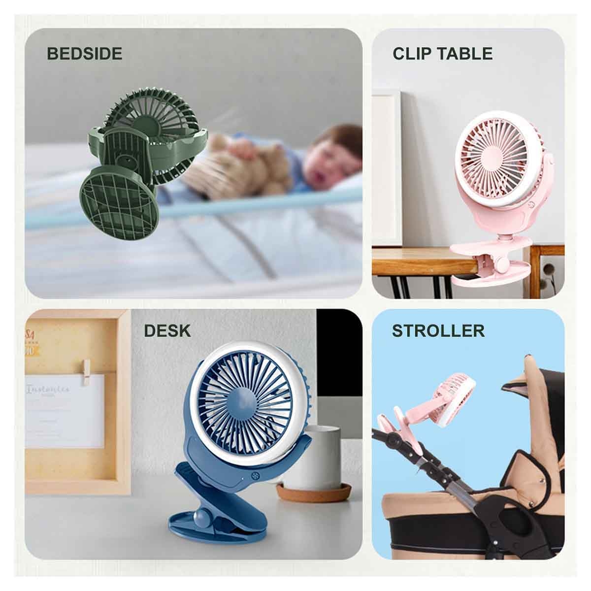 Teknum 2-in-1 Green Stroller USB Charging Fan with Light