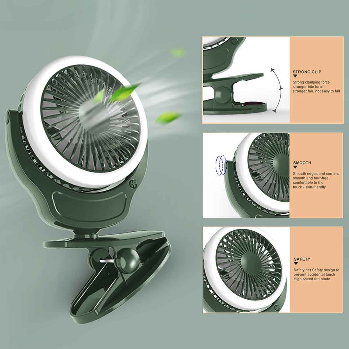 Teknum 2-in-1 Green Stroller USB Charging Fan with Light